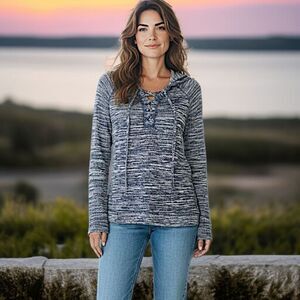 Y2K Fitted Hoodie Sz XS Lace Front Grunge Burnout Slub Knit‎ Pullover Prince Fox